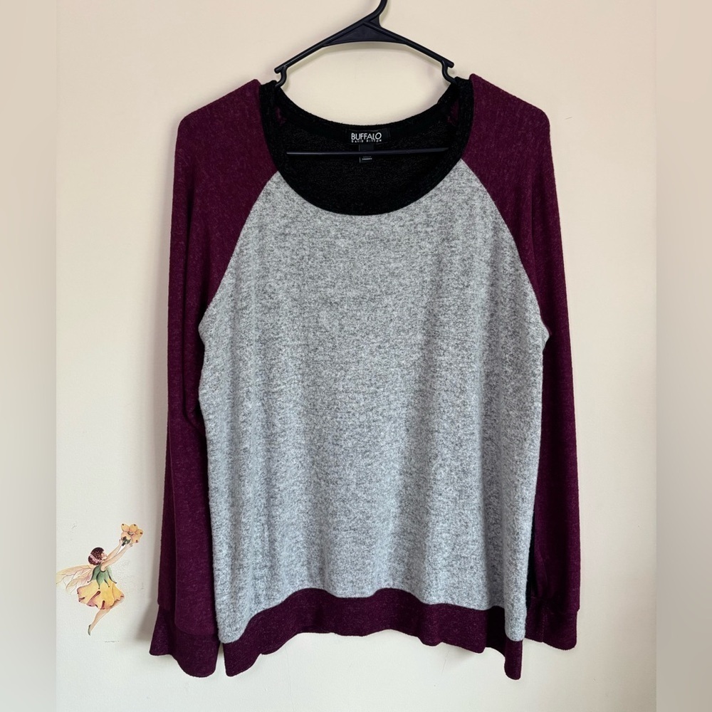 Buffalo David Bitton Sweater Pullover Gray Black Burgundy Crewneck Preppy Size L - Picture 3 of 10
